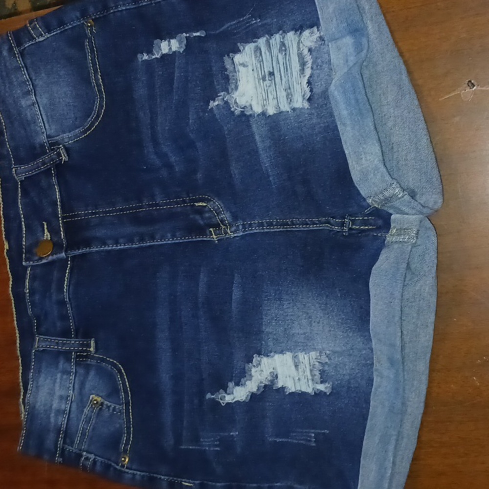 Dark blue distressed shorts